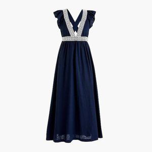 Ruffle Deep V-Neck Beach Dress Navy- J. Crew